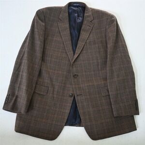 Nautica 46L Brown Glenn Check 100% Wool‎ Mens Blazer Suit Jacket Sport Coat